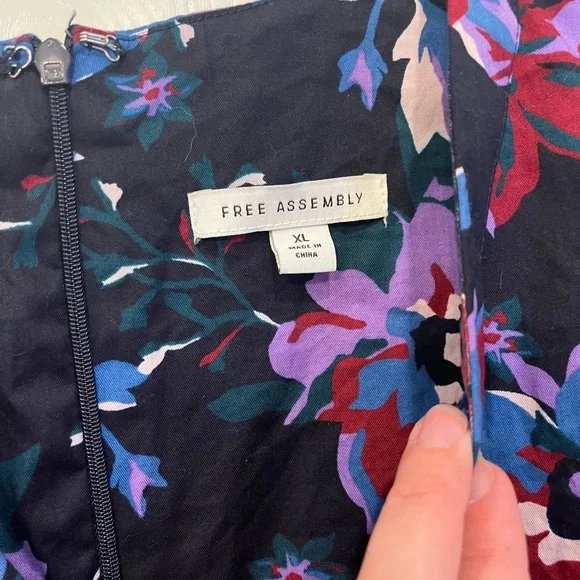 Free Assembly Dark Floral Maxi Midi Dress Cotton Pockets Size XL 16-18 - Picture 2 of 10